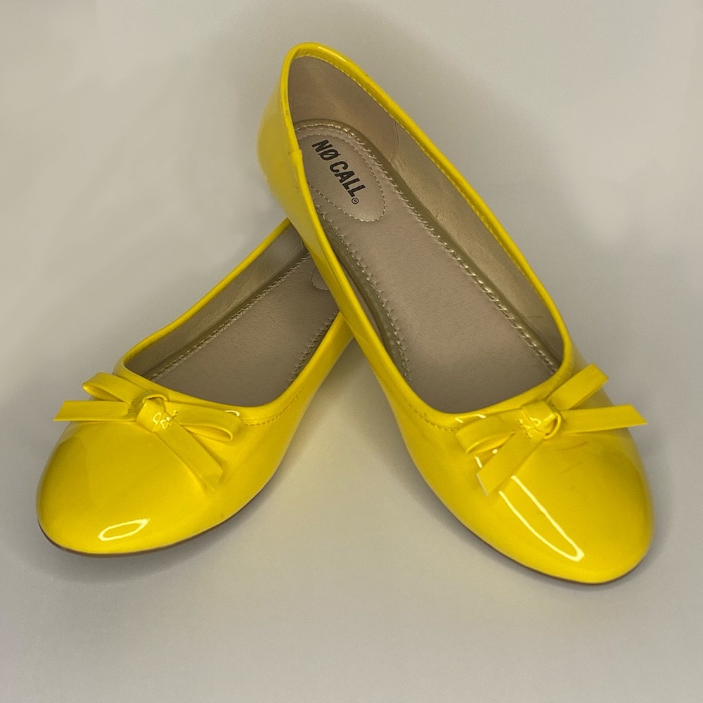 COPY - N0 Call Yellow Patent Bow Flats (New)